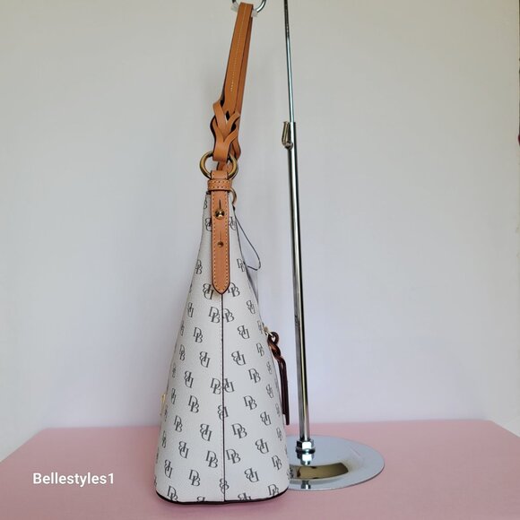 DOONEY & BOURKE Bryce Signature Logo Print Coated Fabric Hobo Bag- Bone color⭐ - Picture 9 of 16